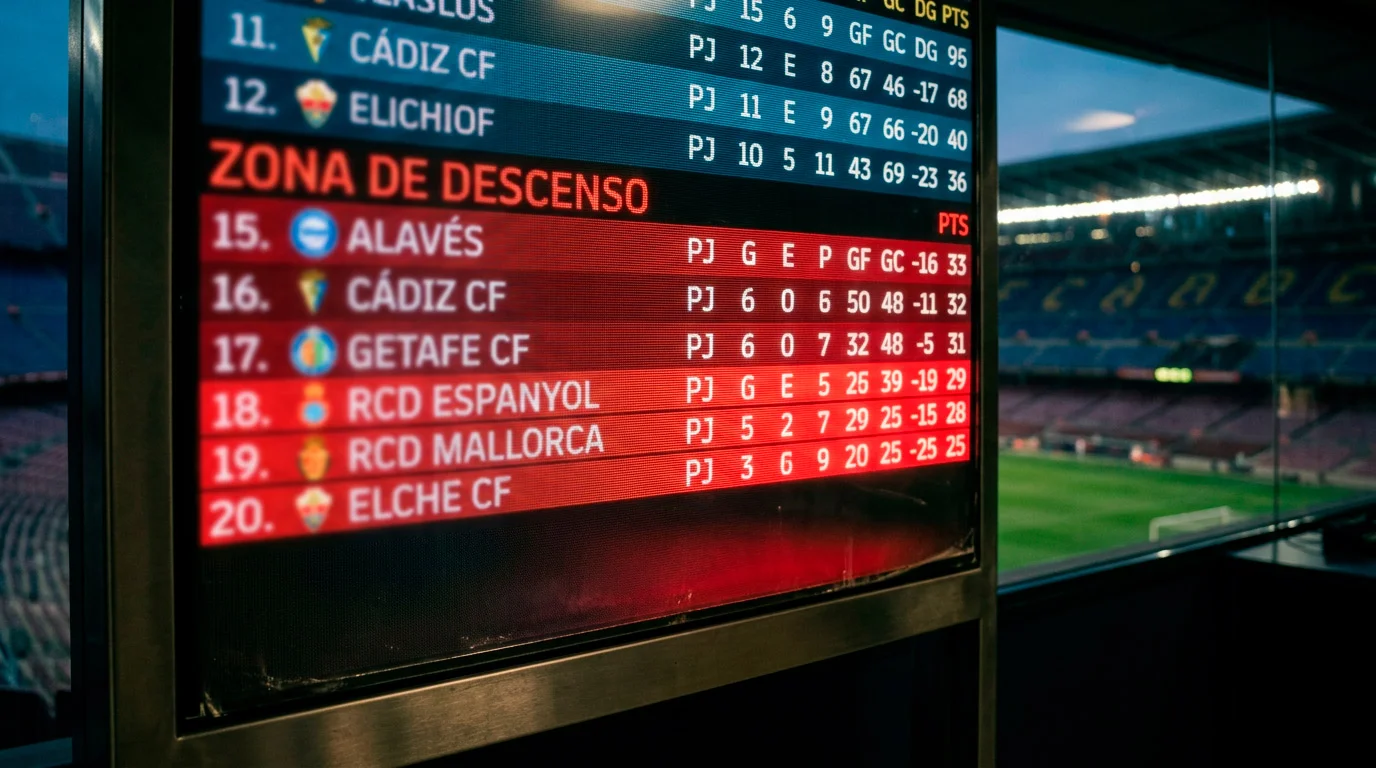 Vista de la zona baja de la tabla de clasificación de la Serie A italiana en un panel de estadísticas deportivas