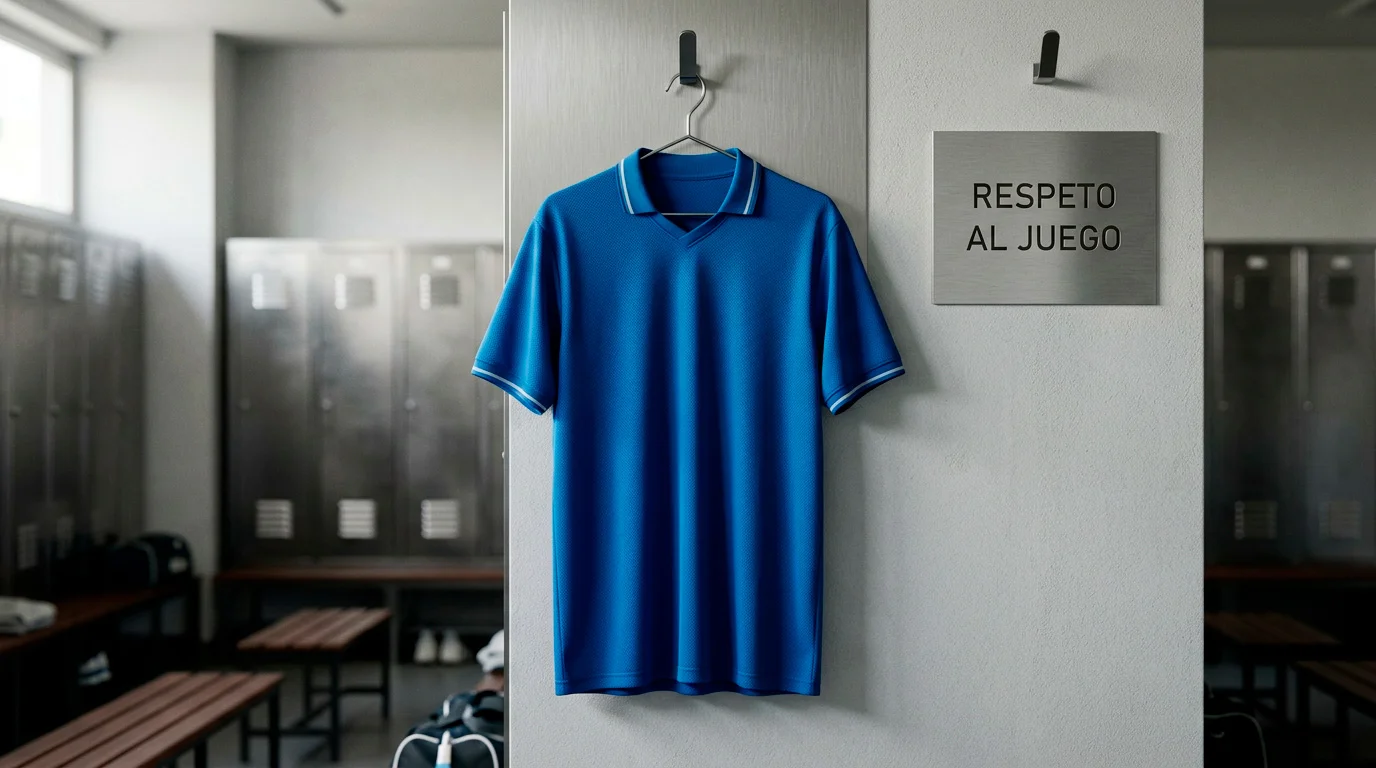 Camiseta de fútbol italiano sin logotipos de patrocinadores colgada en un vestuario deportivo