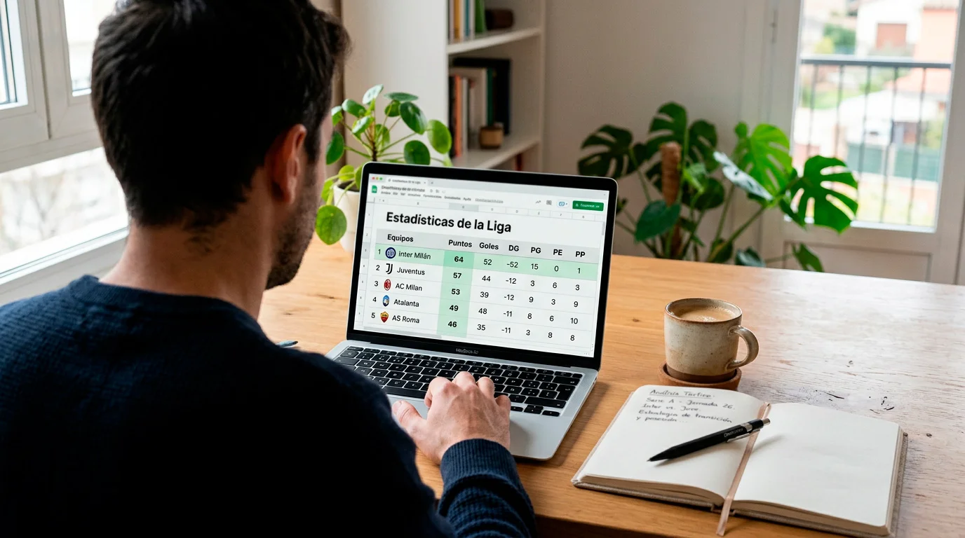 Pantalla de ordenador mostrando tablas de datos estadisticos de la Serie A italiana