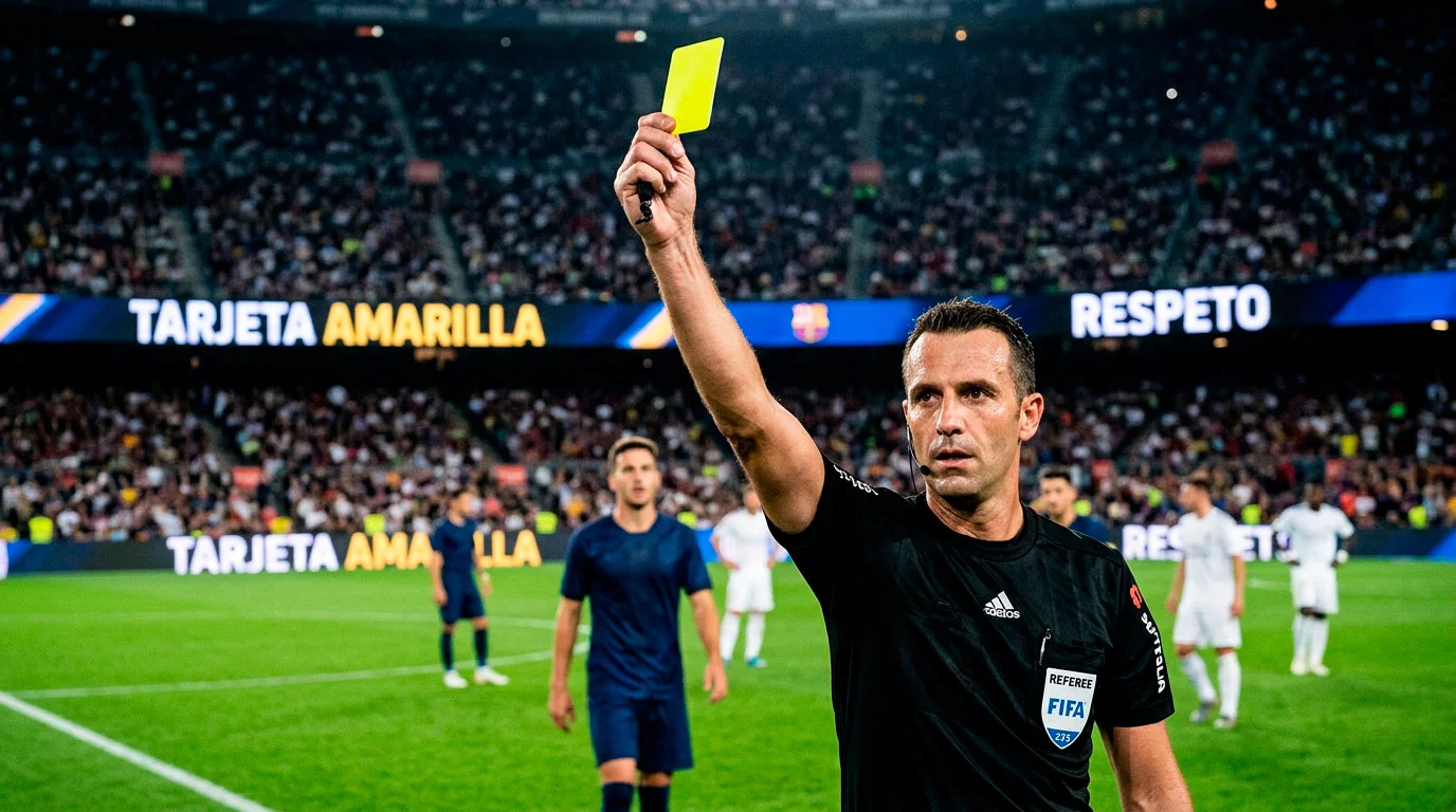 Árbitro mostrando una tarjeta amarilla durante un partido de la Serie A italiana en un estadio lleno