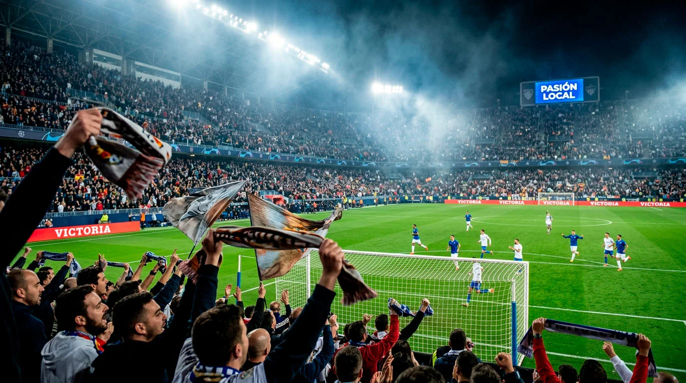 Aficionados en las gradas de un estadio italiano de Serie A animando al equipo local durante un partido